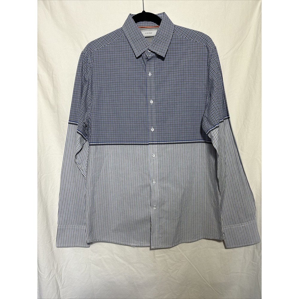 Five‎ Four Shirt Mens Blue Plaid Colorblock Button Up Long Sleeve XL EUC I9